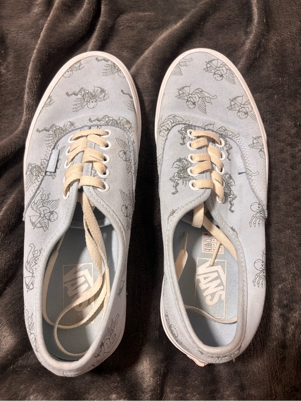 Vans Women's Light Blue with “Love me to Death” print.